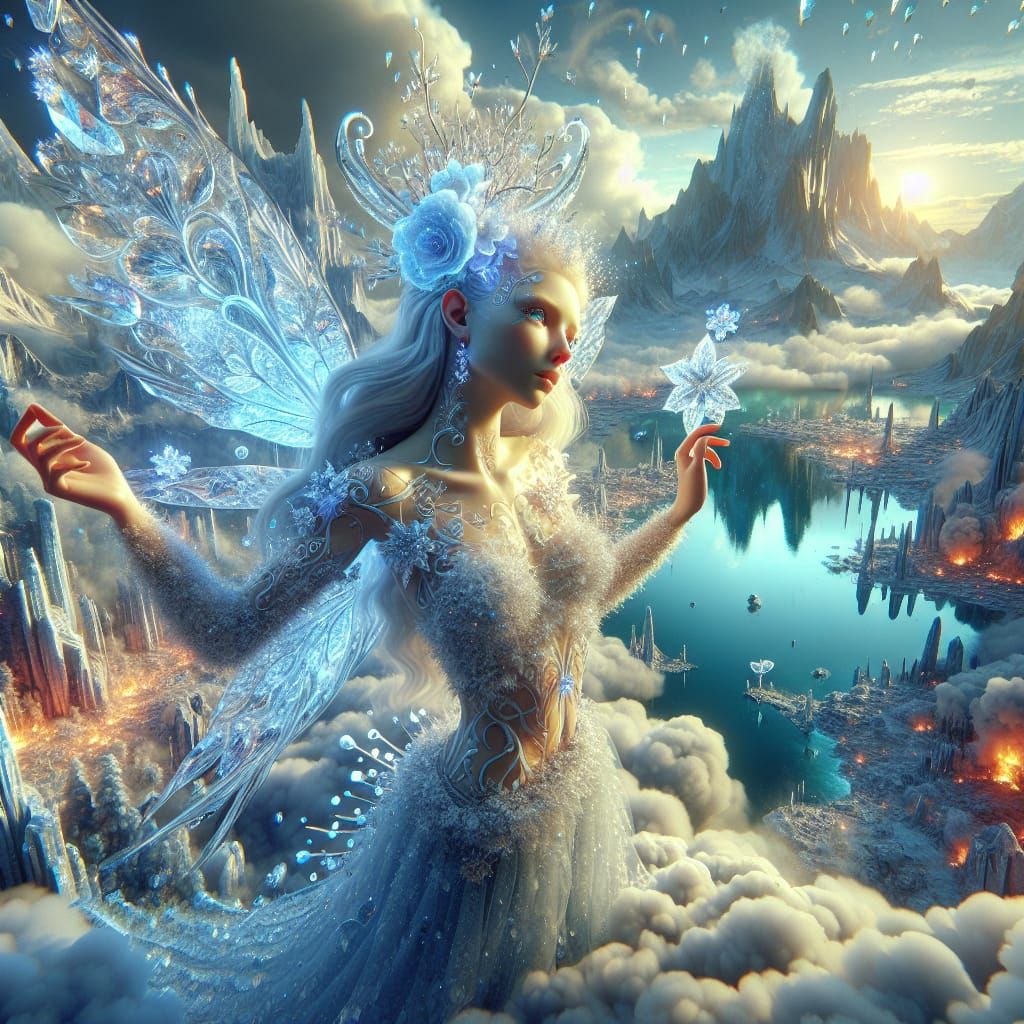 Melting Ice Fairy in Hyperdetailed Digital Art