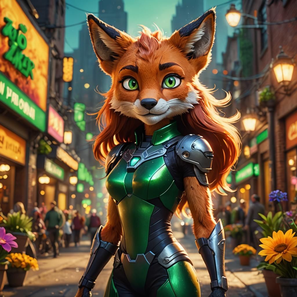 Anthro Vixen with Green Eyes in Cinematic Style