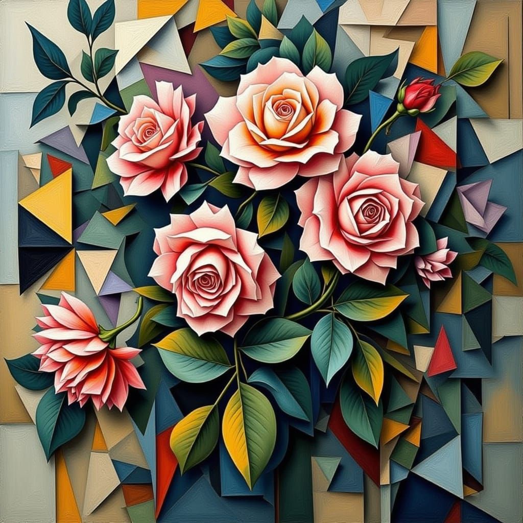 Cubist Rose Bush on Trellis