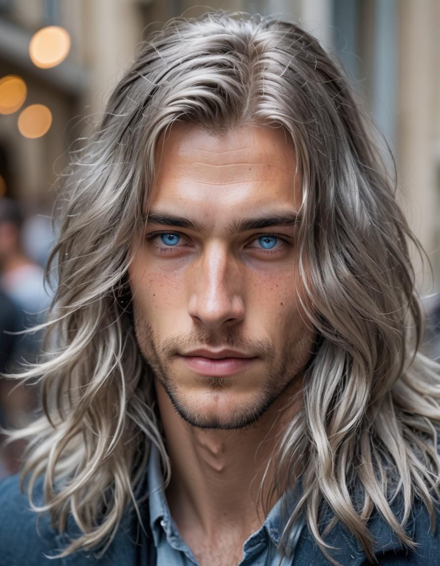 Attractive Silver-Haired Man with Blue Eyes, France