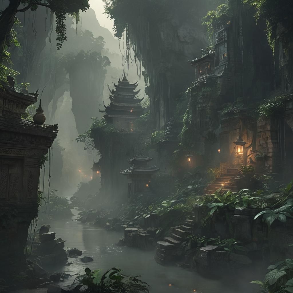 Ancient Southeast Asian City in Fantasy Matte Painting