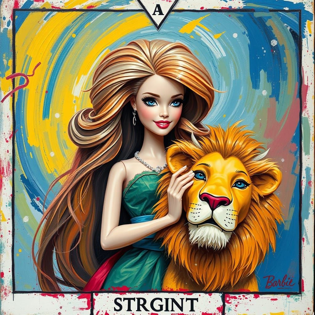 Whimsical Barbie as Tarot's Strength in Vibrant Expressionis...