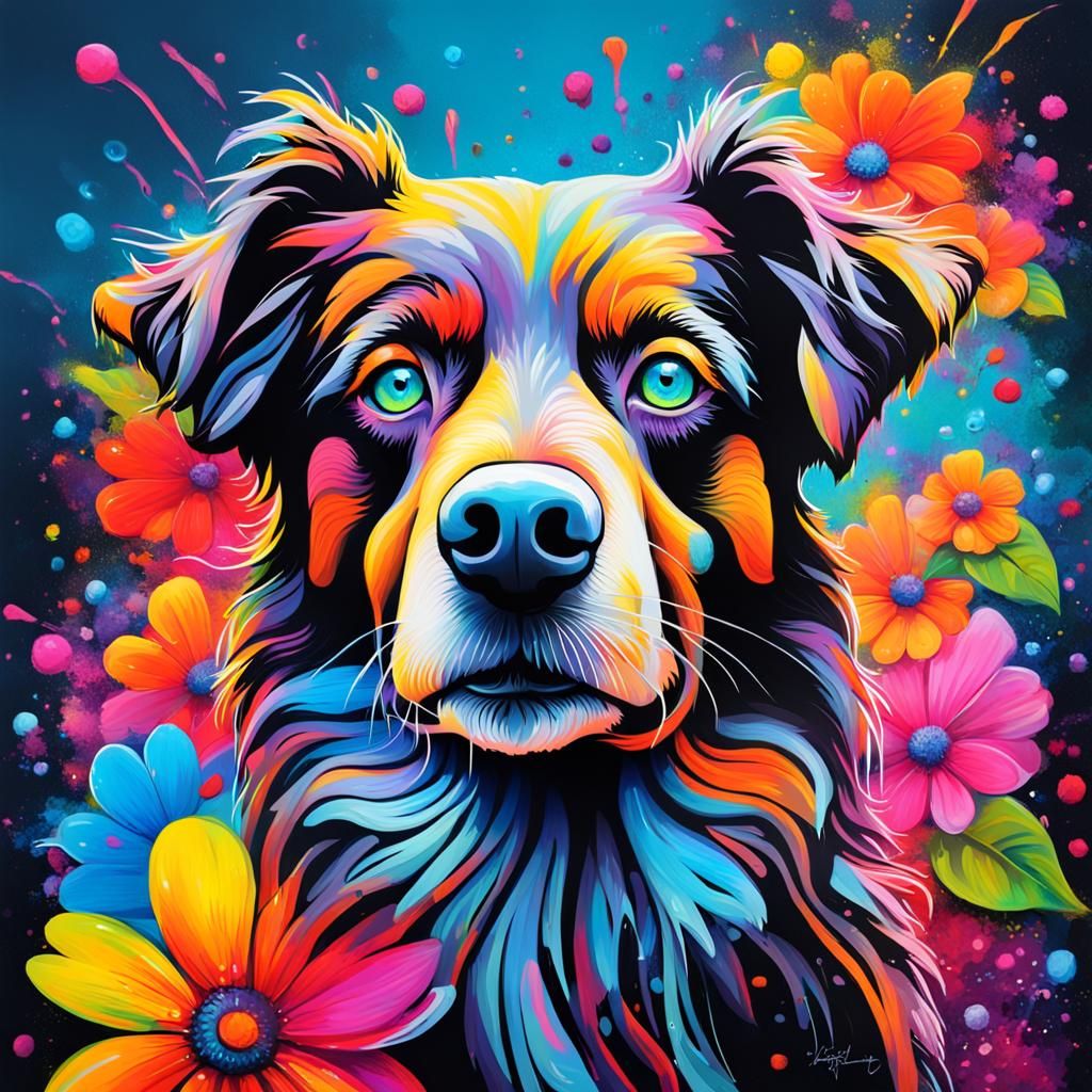 Neon Aussie Dog in Graffiti Street Art Style