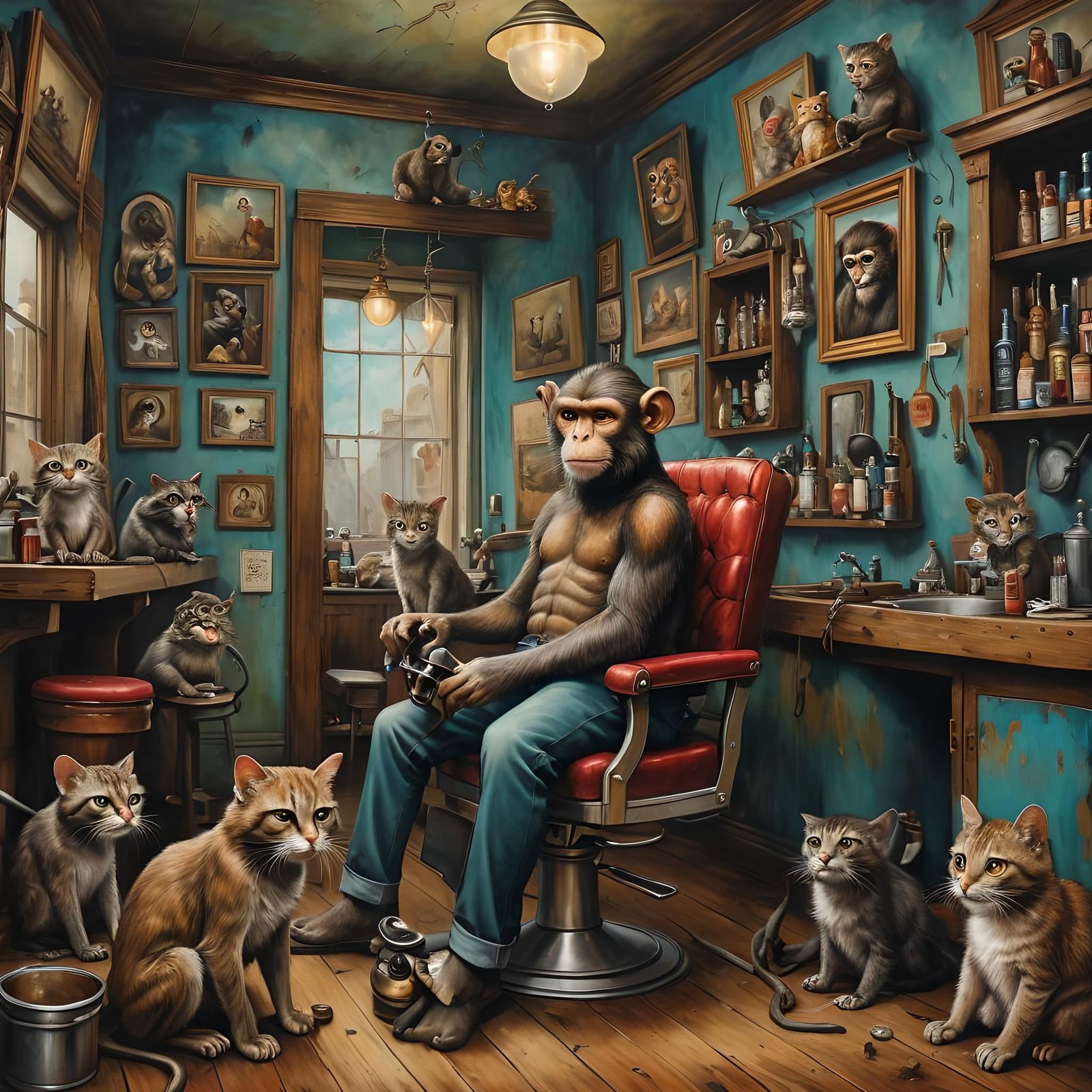 Barber's Shop with Monkeys and Cats, Andrews Style