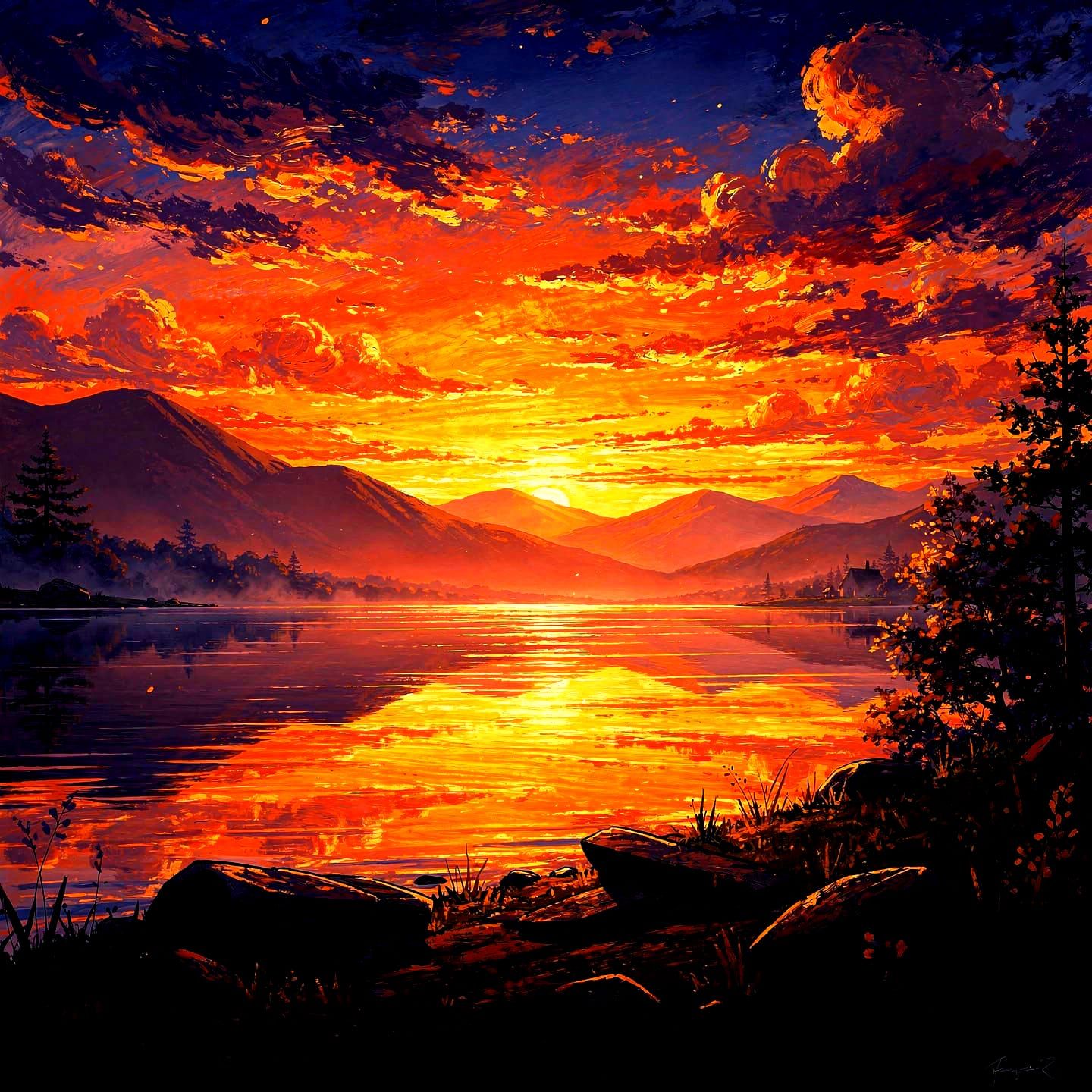 Breathtaking Sunset Landscape in Anime Style