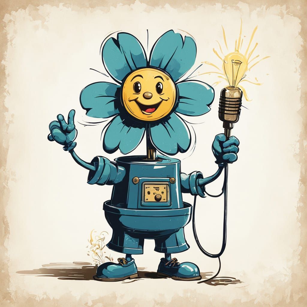 Vintage Electric Flower Girl in 1920s Cartoon Style