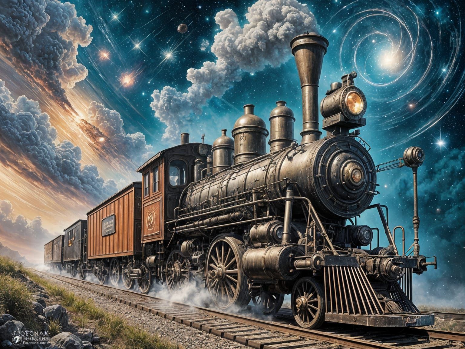 Vintage Steam Engine and Coal Car Blasts Off into Cosmic Rea...