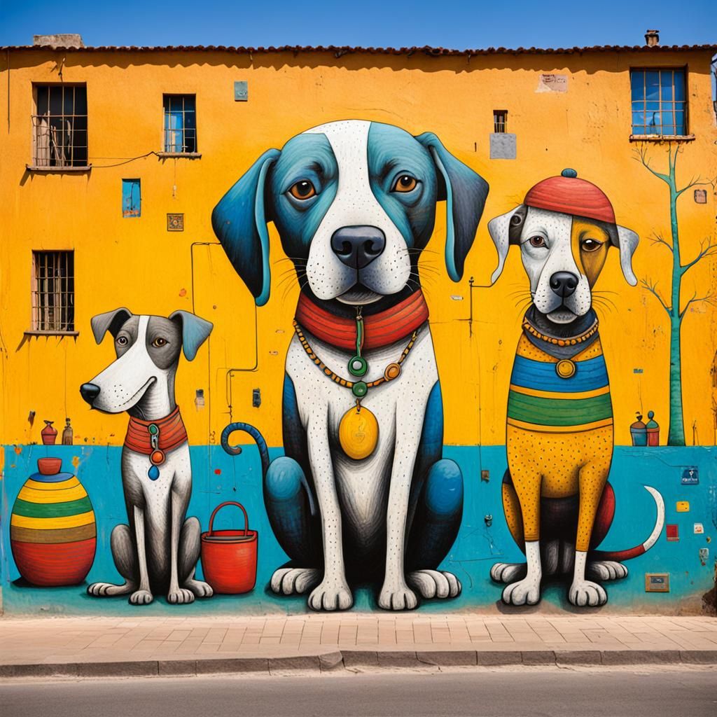 Ndebele Mural Painting of a Funny Dog