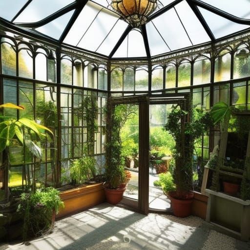 Magical Overgrown Conservatory in Sunlight: Digital Matte Pa...