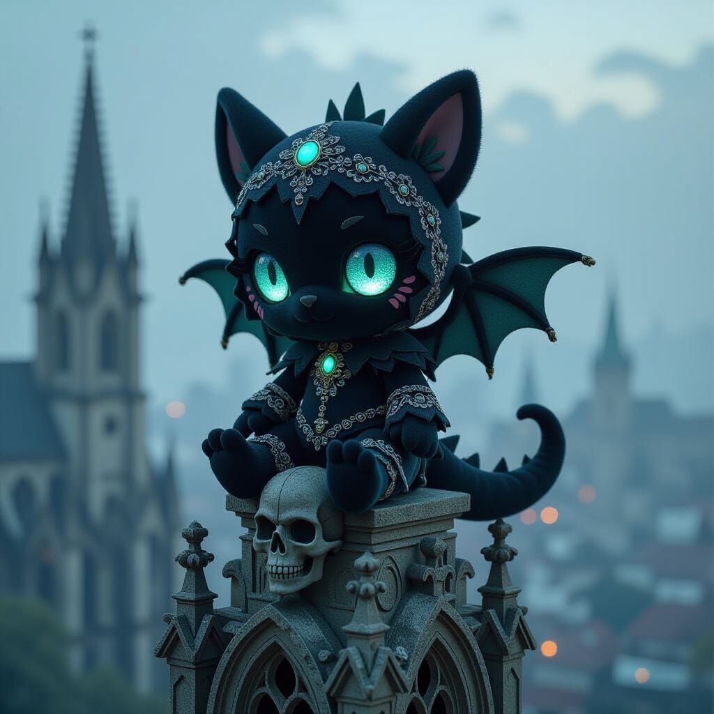 Gothic Chibi Kaiju Plushie on Cathedral Gargoyle