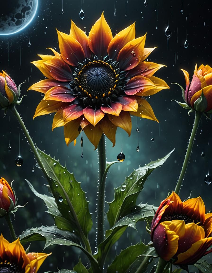 Celestial Dew-Kissed Flower: Detailed Matte Painting