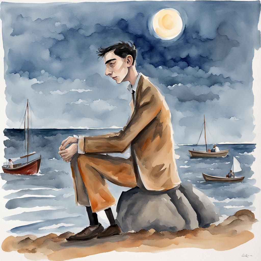 Kafka on the Shore in Gouache Watercolor Style