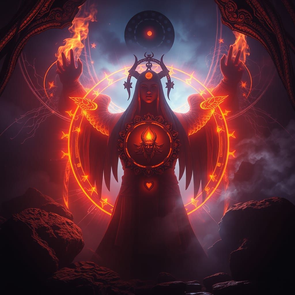 Mystical Ancient Protection Symbols with Volumetric Lighting