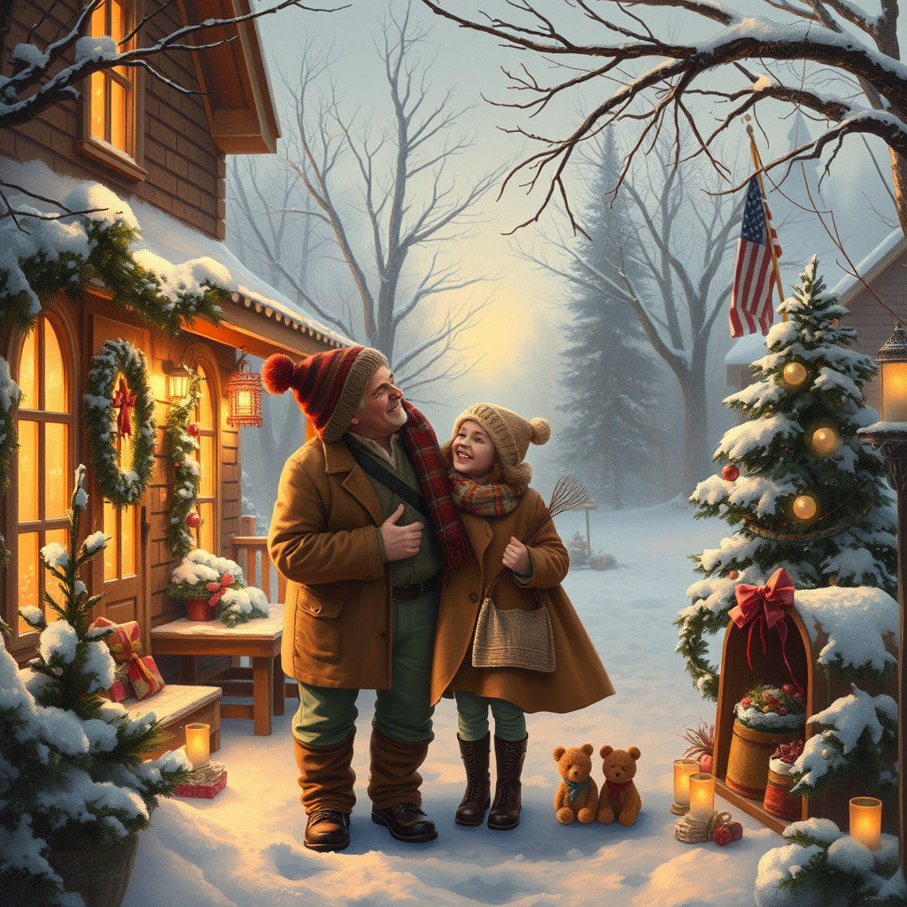 Cozy Winter Holiday Scene in Classic American Style
