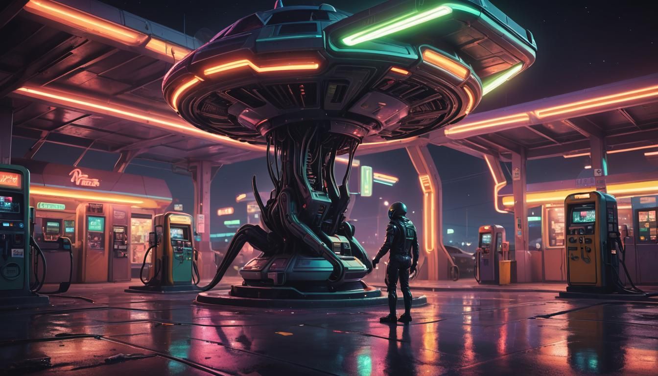 Alien in gas station _