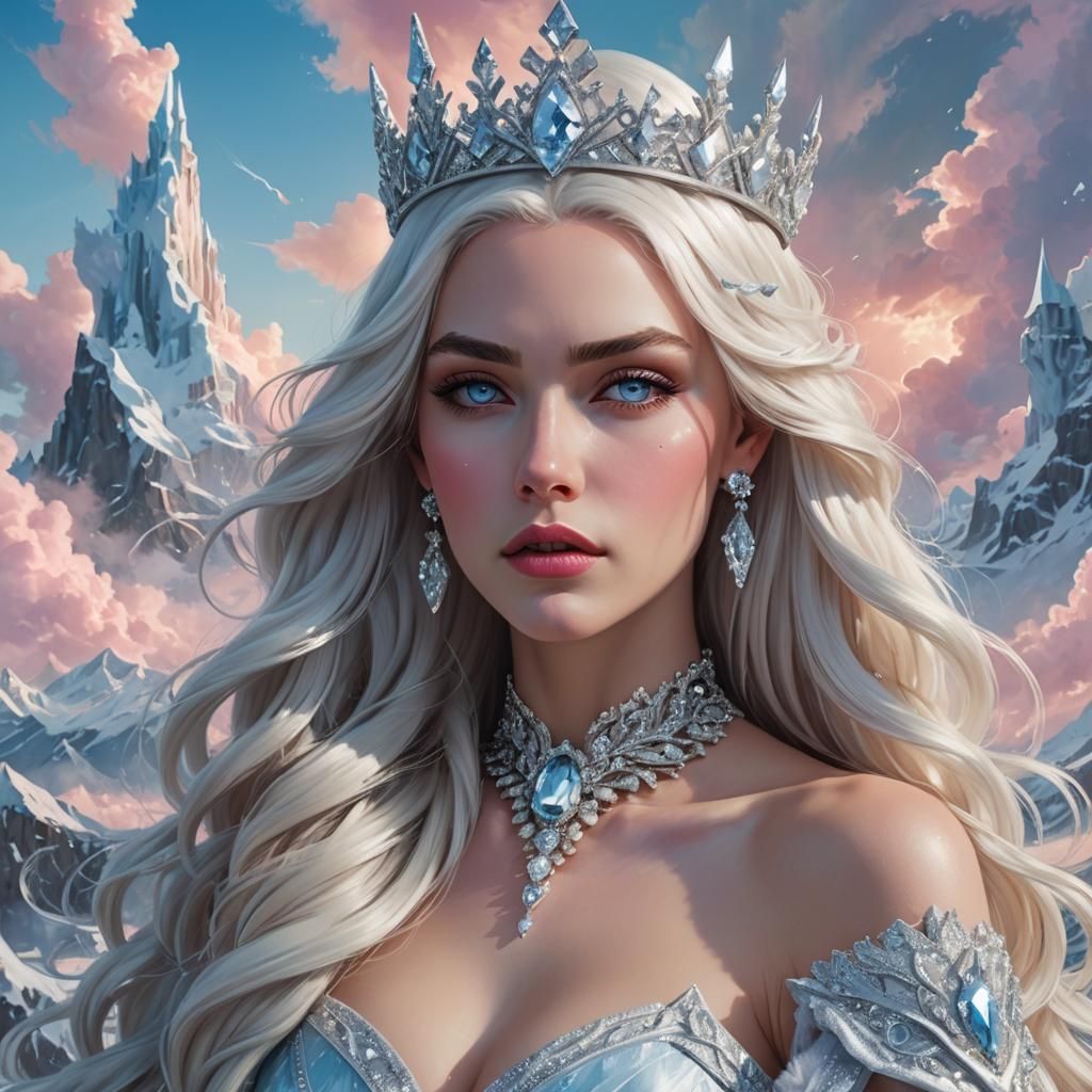 Beautiful Snow Queen with Diamond Ice Crown