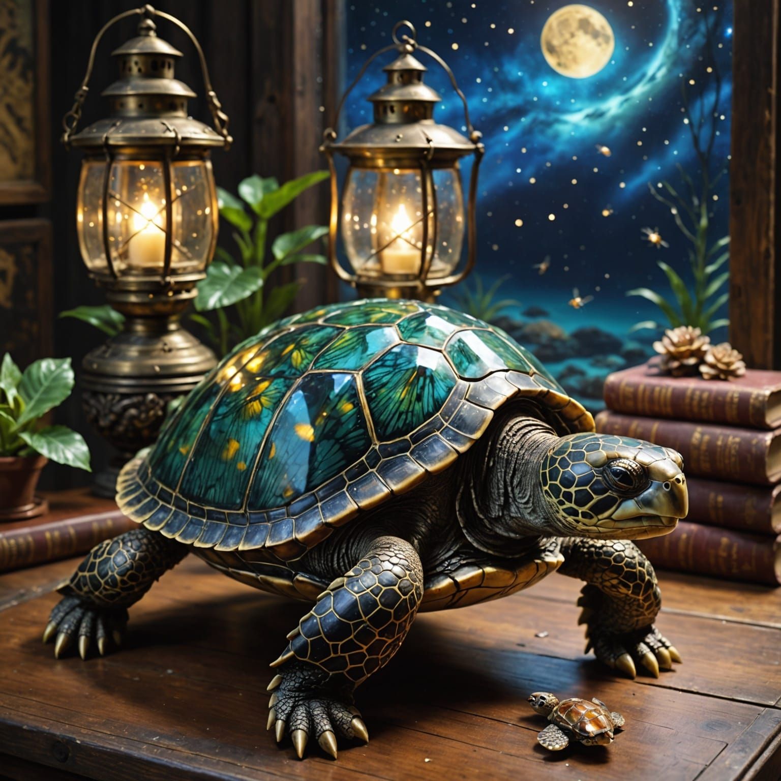 Ornate Sea Turtle Lantern on Sandy Shore