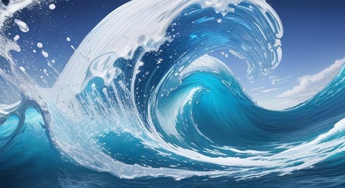 Crystal Wave in Surrealist Style with Moonlit Foam