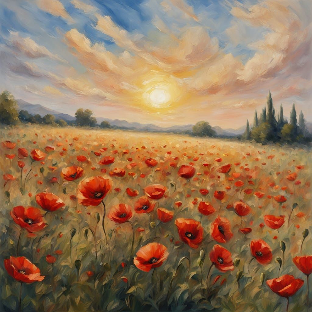 Vibrant Red Poppies in a Sunny Field
