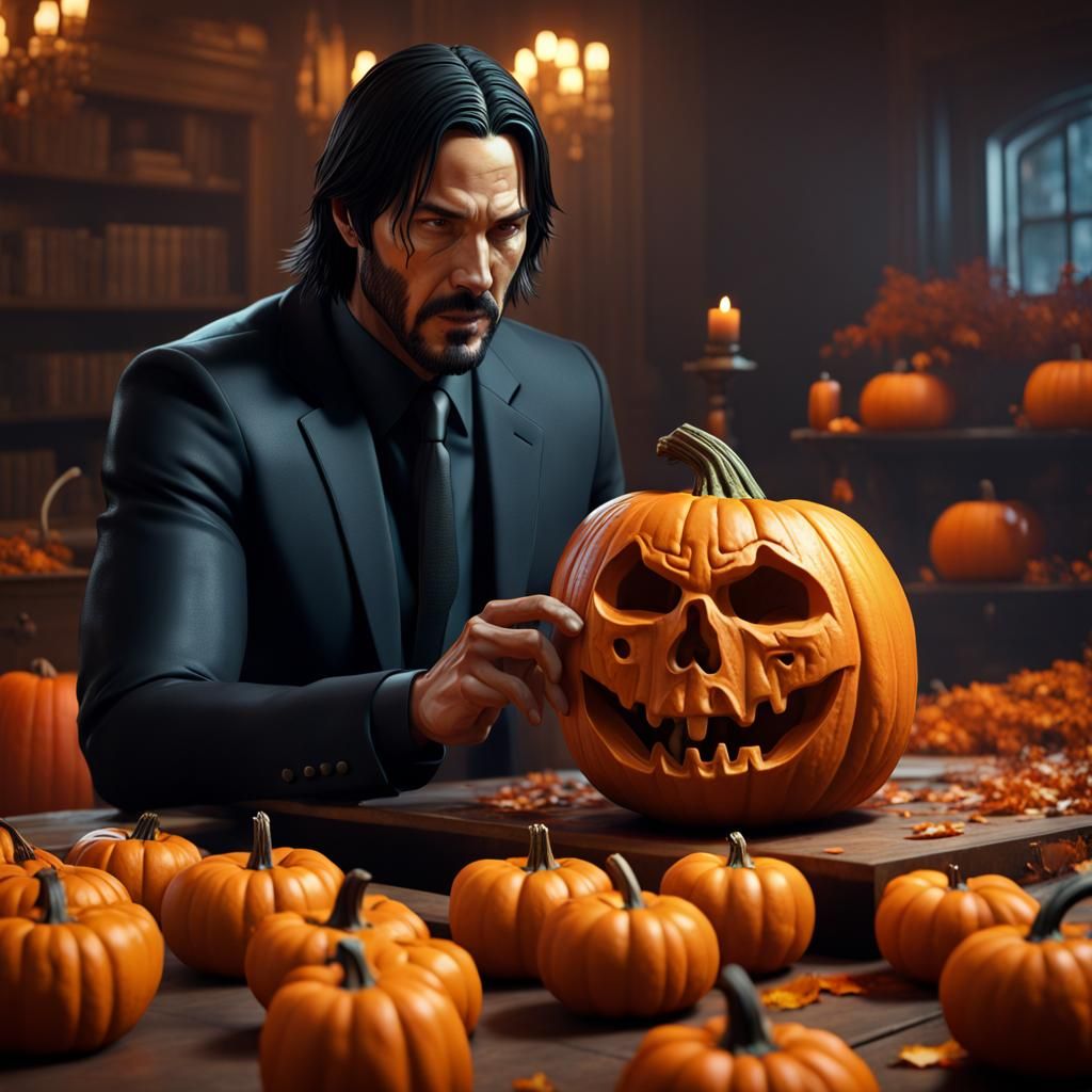 Hyper Realistic John Wick Carving Pumpkin