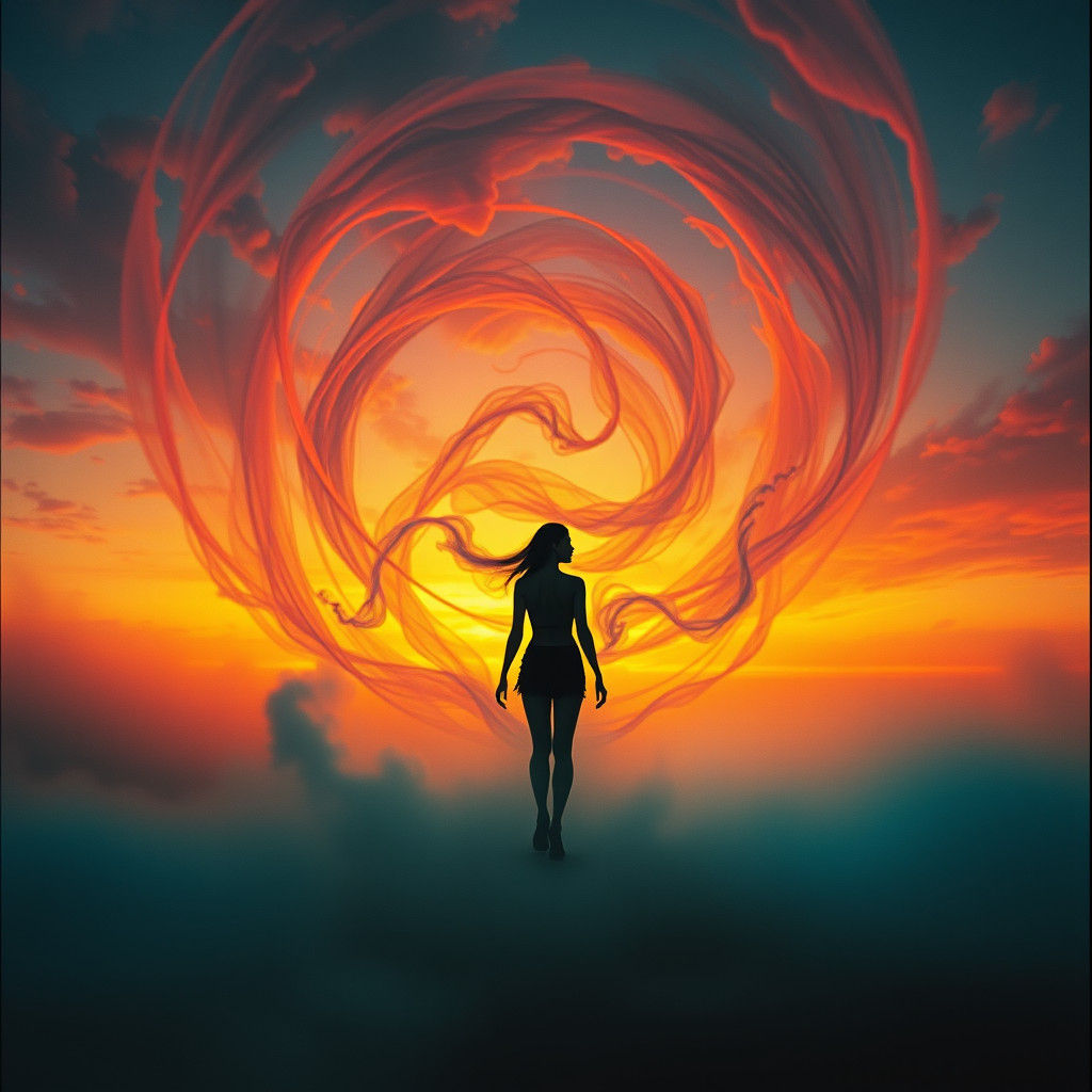 Dystopian Figure in Kaleidoscopic Twilight