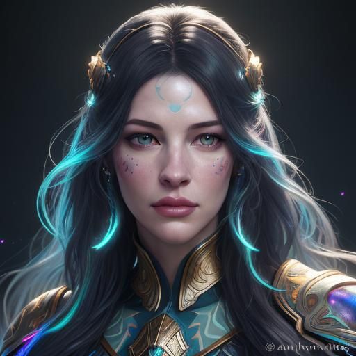 Elegant Portrait in Triadic Colors, Hyperrealistic Digital A...