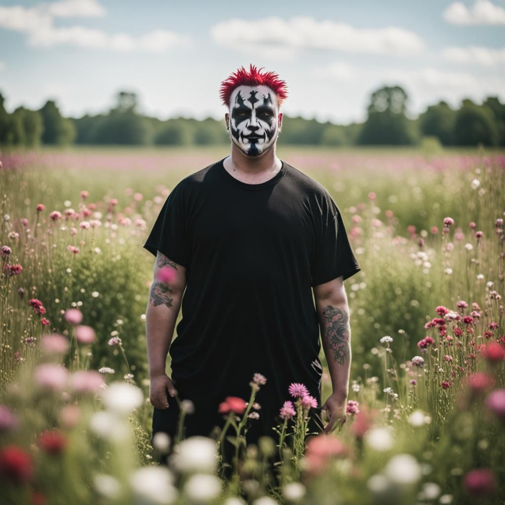 Juggalo Man in Field of Flowers: Professional Photography