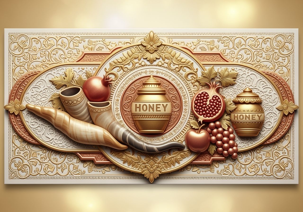 Luxurious European Rosh Hashanah Card Design with Gold and C...