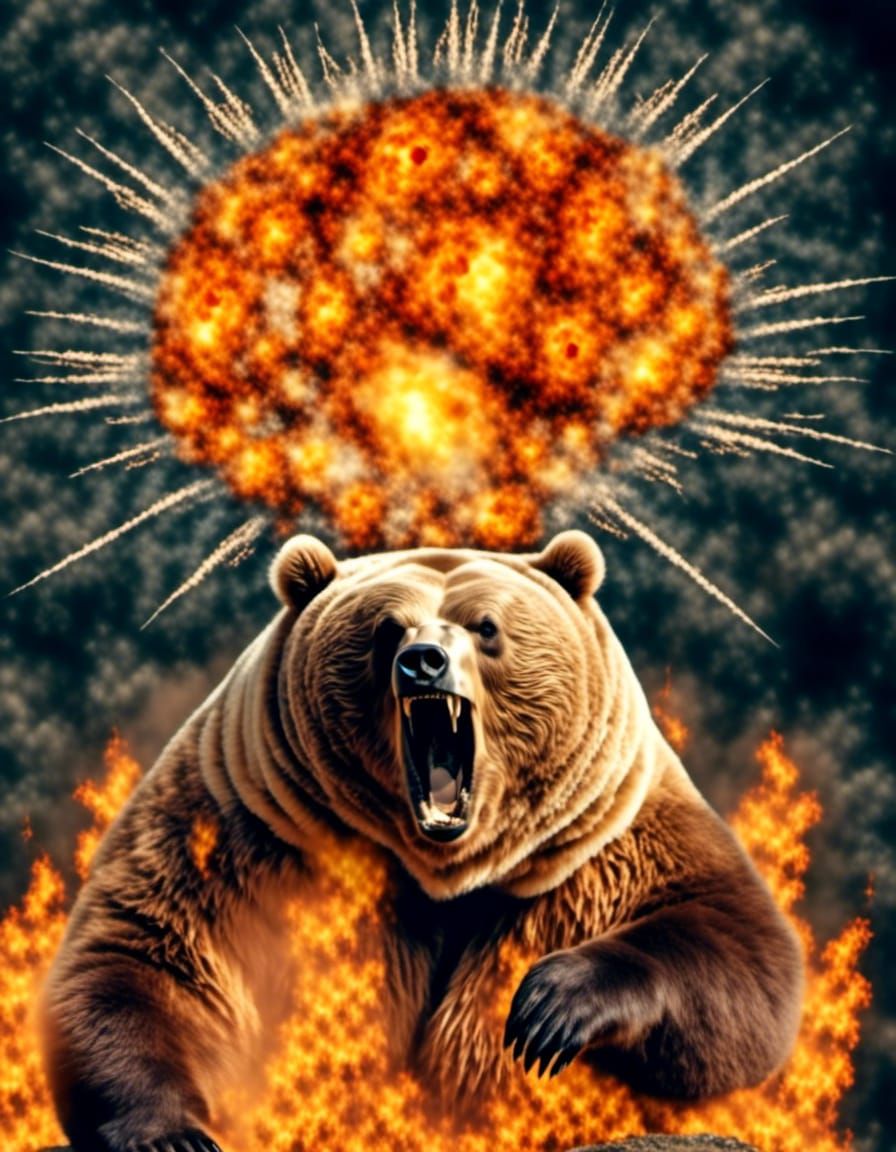 Mind-Blown Bear Collage with Atomic Explosion