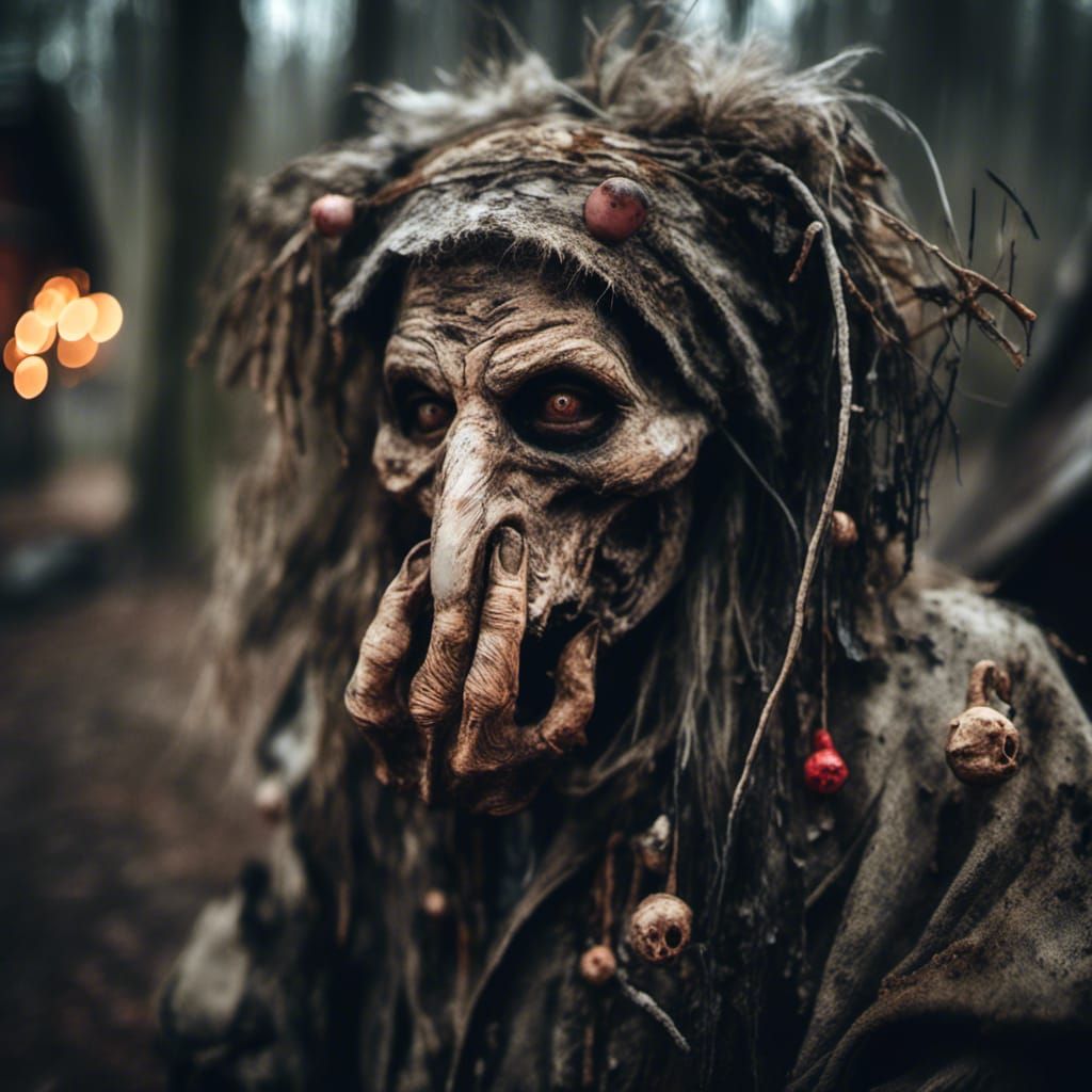 Macabre Baba Yaga Witch in Decaying Swamp
