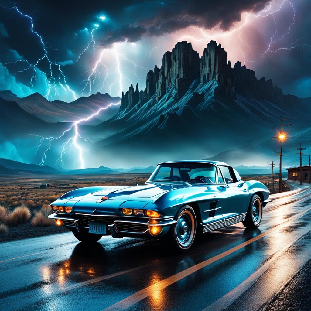 Montana Ghost Town Under a Stormy Night Sky