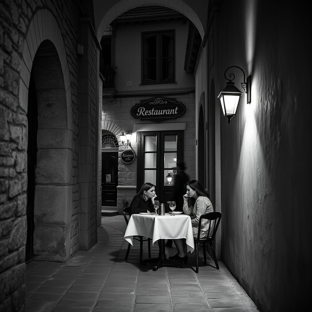 Nostalgic Black and White Restaurant Photograph