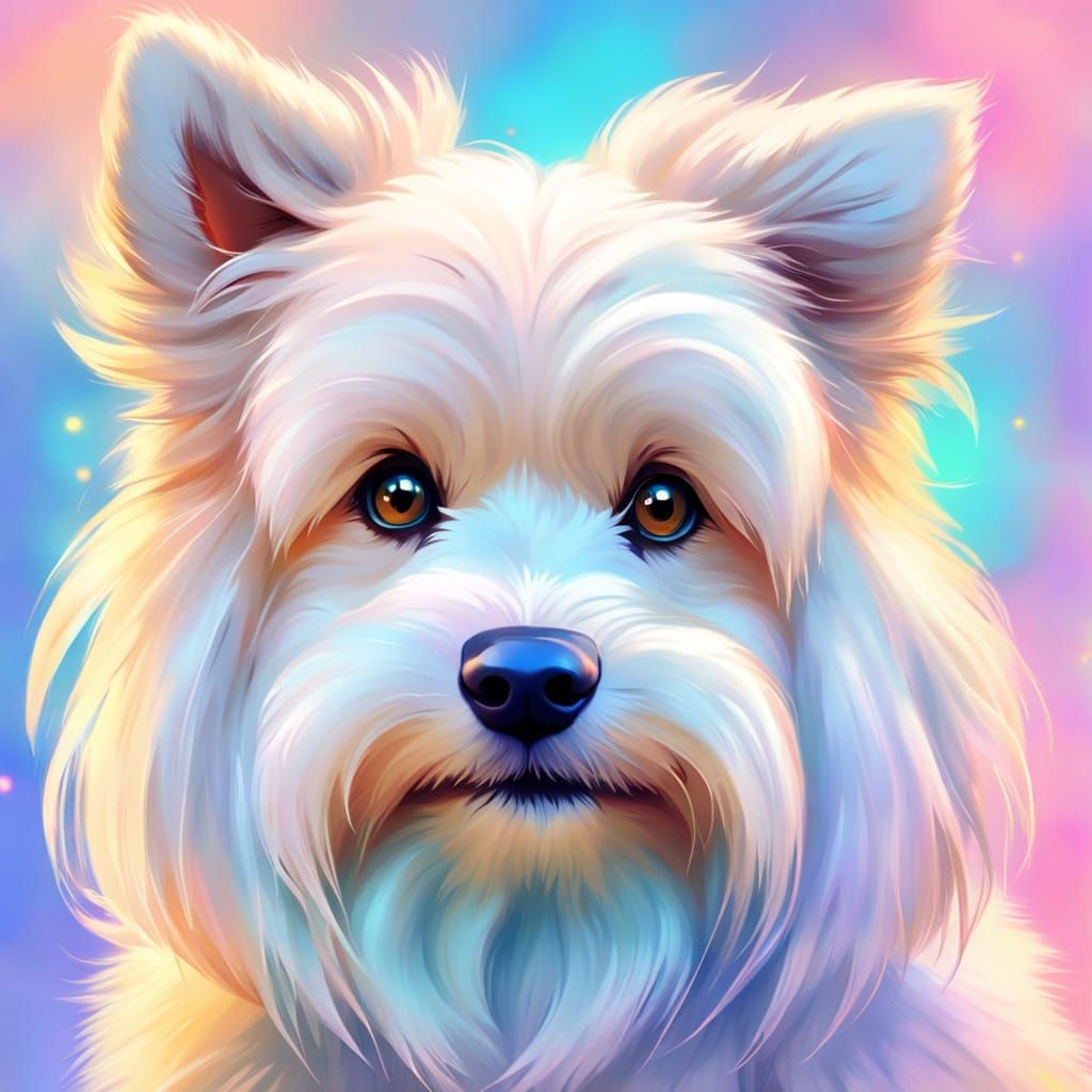 Cute Cartoon Dog with Fluffy Fur and Bright Eyes