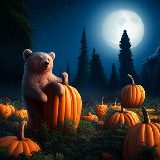 Bears Under the Moon: A Fantastical Pumpkin Patch