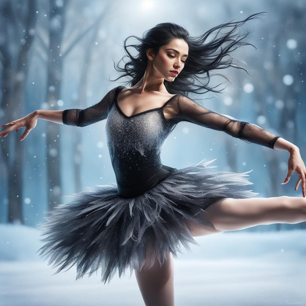 Ballerina Dancing on Ice in Winter Wonderland