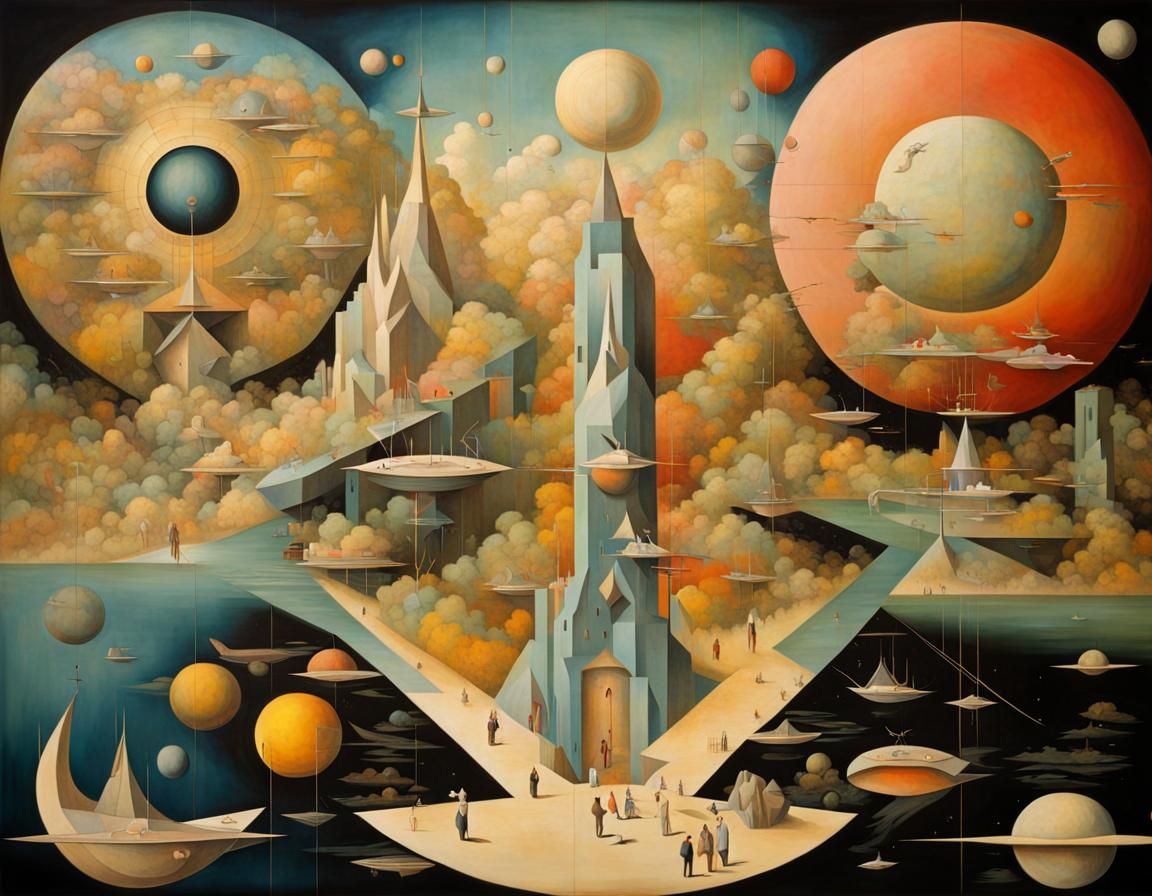 Retro-Futuristic Mural Painting in Art Deco Style