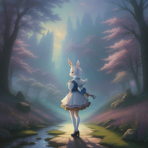 Ethereal Anime Bunny Girl in Enchanted Forest