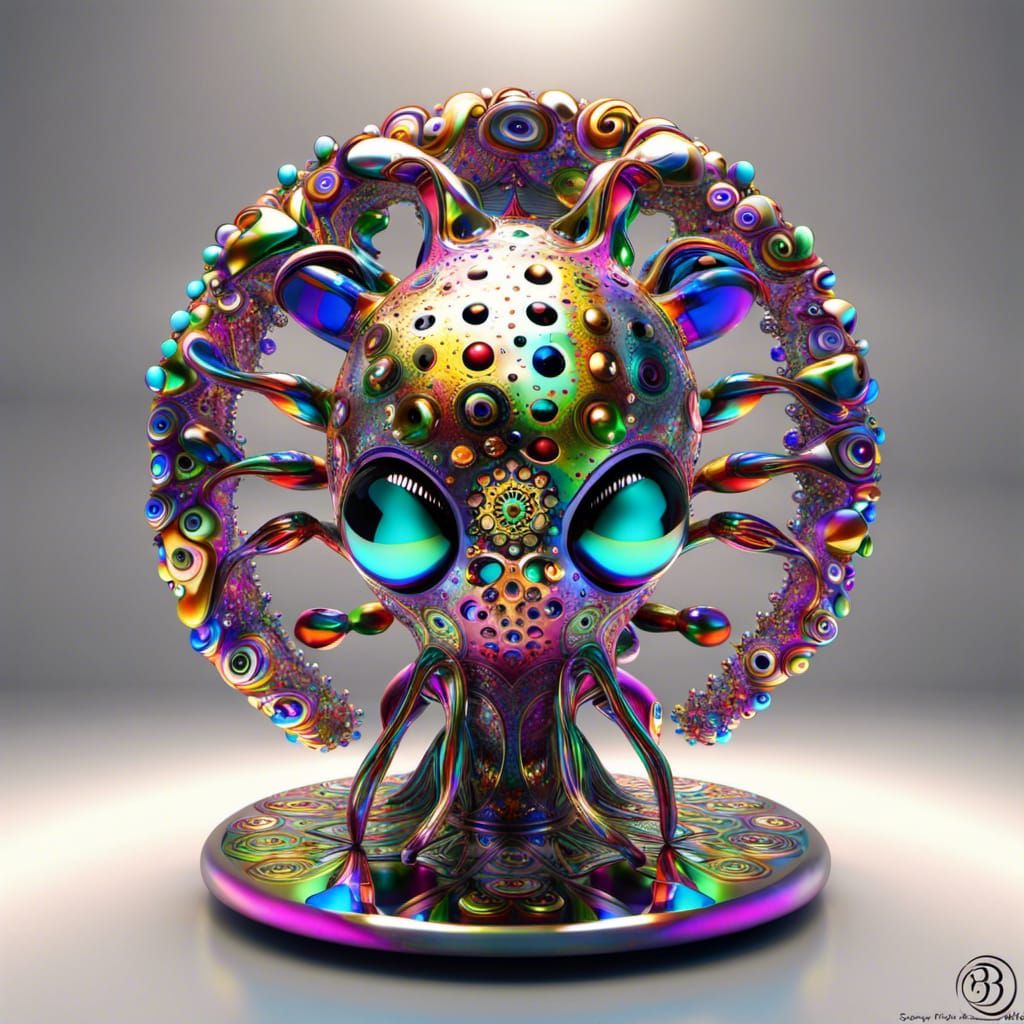 Bizarre Alien Sculpture with Fractal Metallic Details