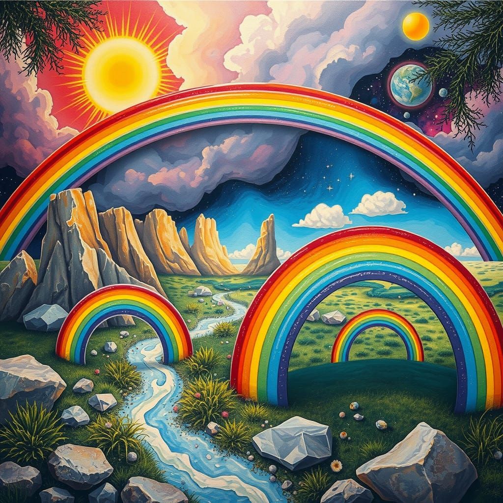 Rainbow Kaleidoscope in Vibrant Textures and Metallic Hues