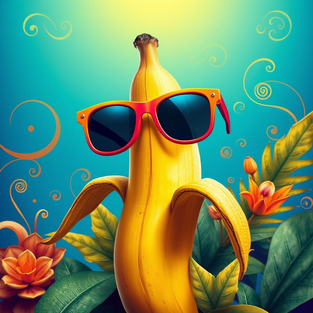 Banana in Cool Shades Against Tropical Paradise