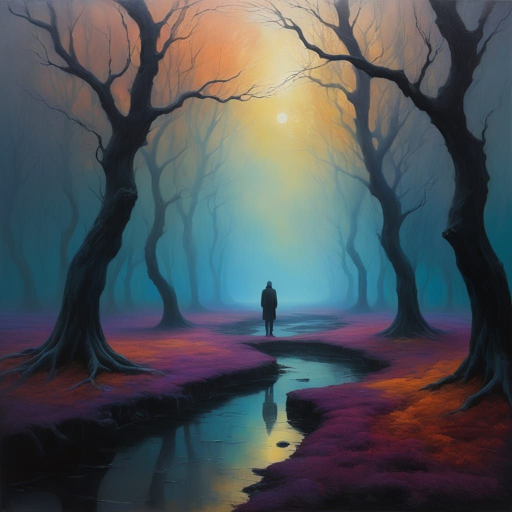 Ethereal Surrealist Scene in Vibrant Oil Painting