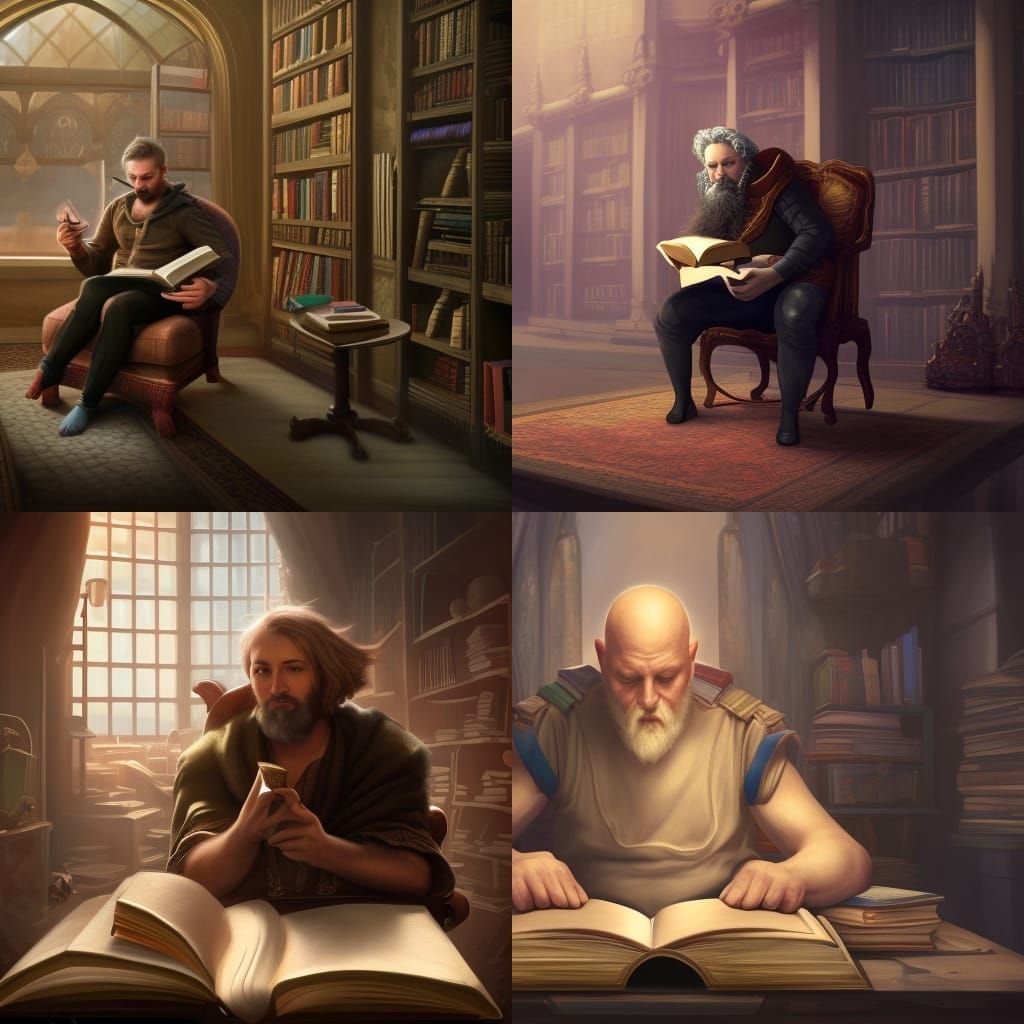 Wise Man Reading, Detailed Fantasy Concept Art
