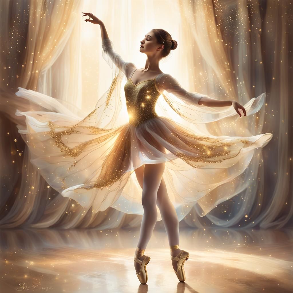 Ballerina Dancing with Shawl in Watercolor Style