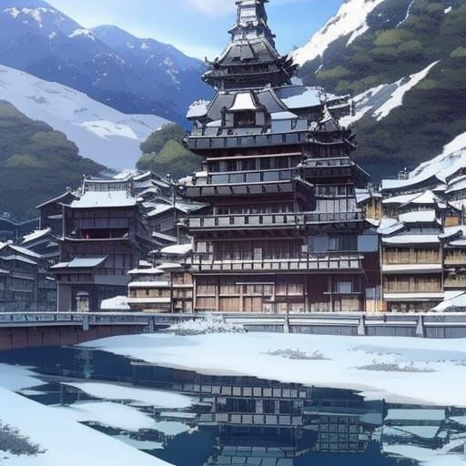 Pyrenees Mountain Town in Anime Style