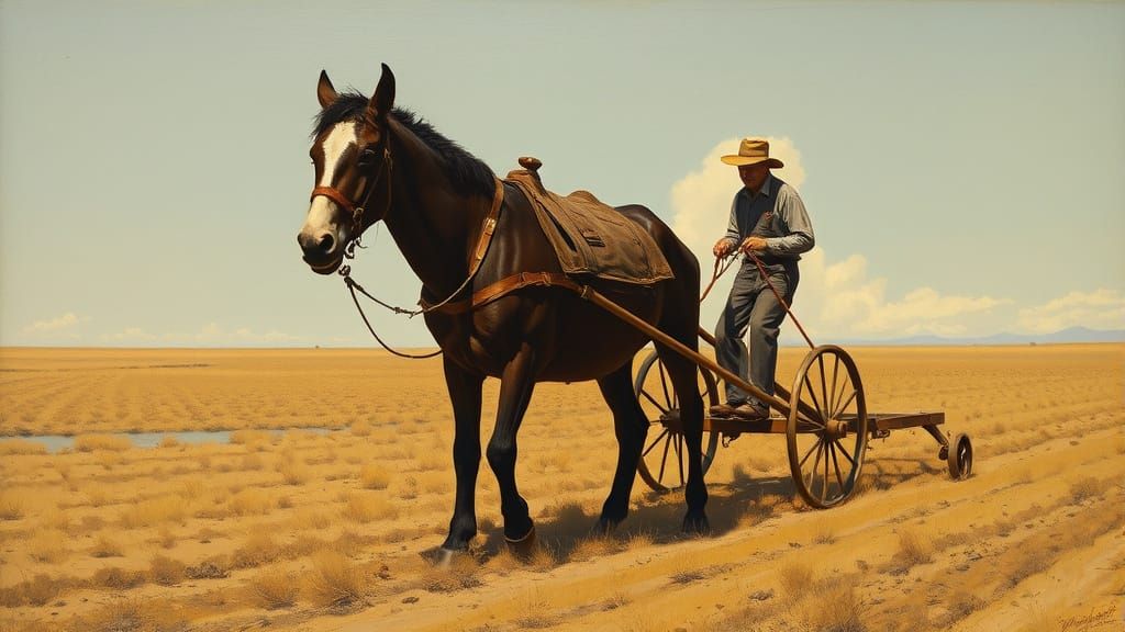 Dust Bowl Farmer Plowing Field: American Realism