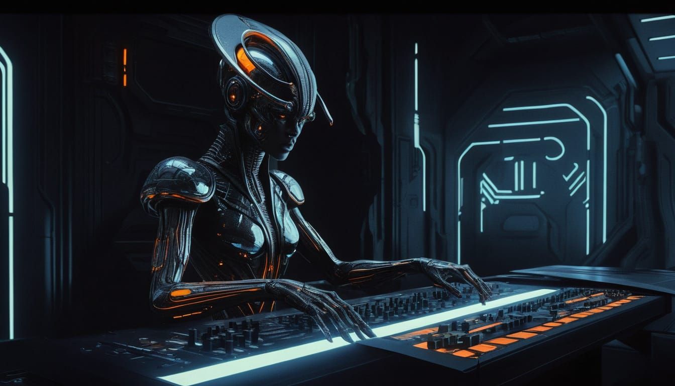 Biomechanical DJ in Sci-Fi Setting