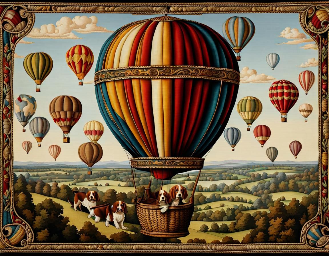 Basset Hound in Hot Air Balloon Tapestry