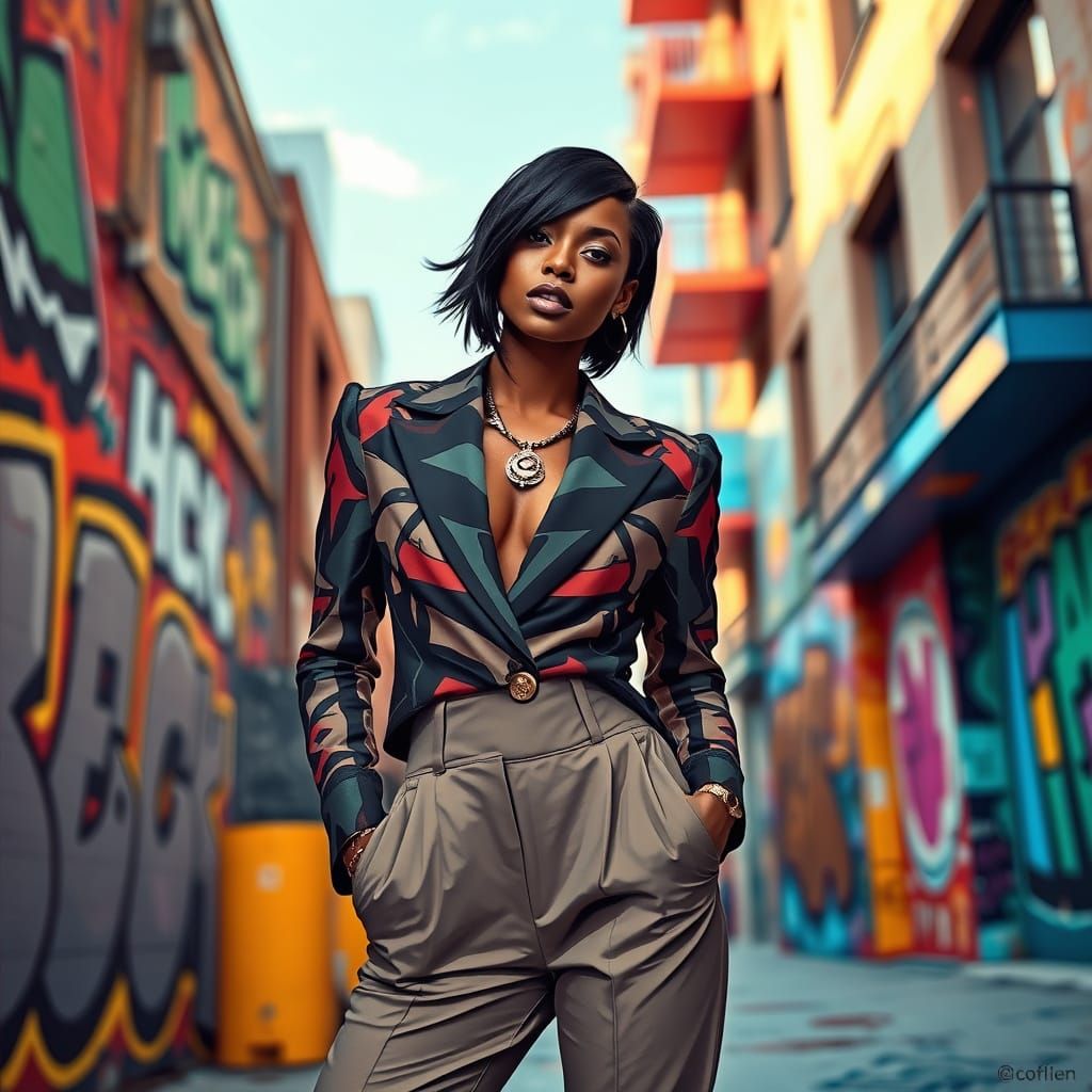 Stylish Woman with Asymmetrical Haircut in Urban Setting
