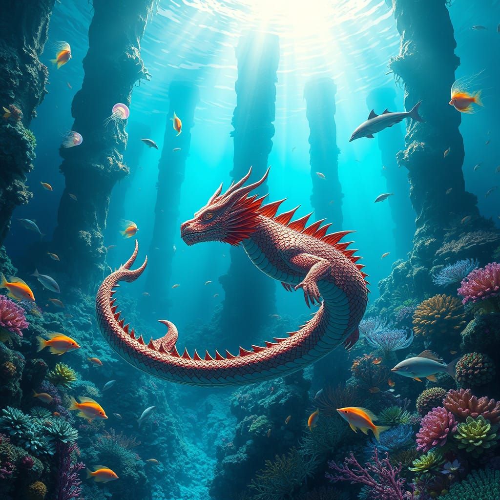 Majestic Sea Dragon in Oceanic Paradise with Vibrant Sea Cre...
