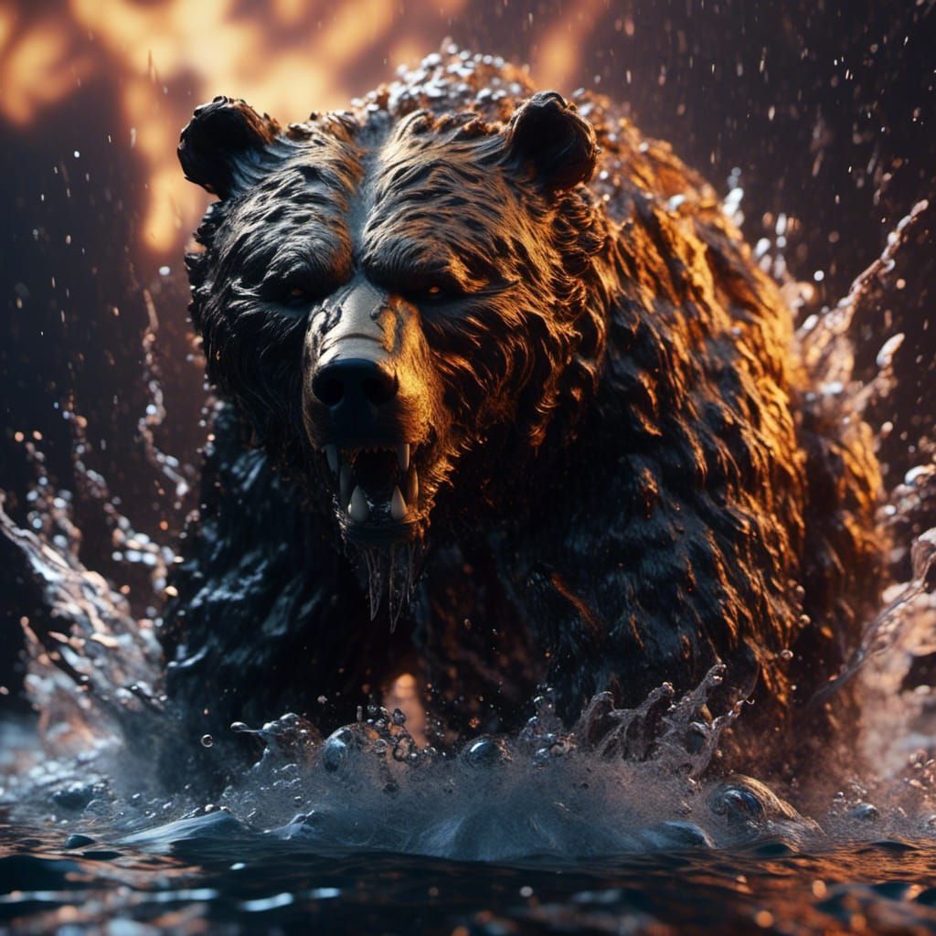 Water Bear with Fire Background in Photorealistic Style